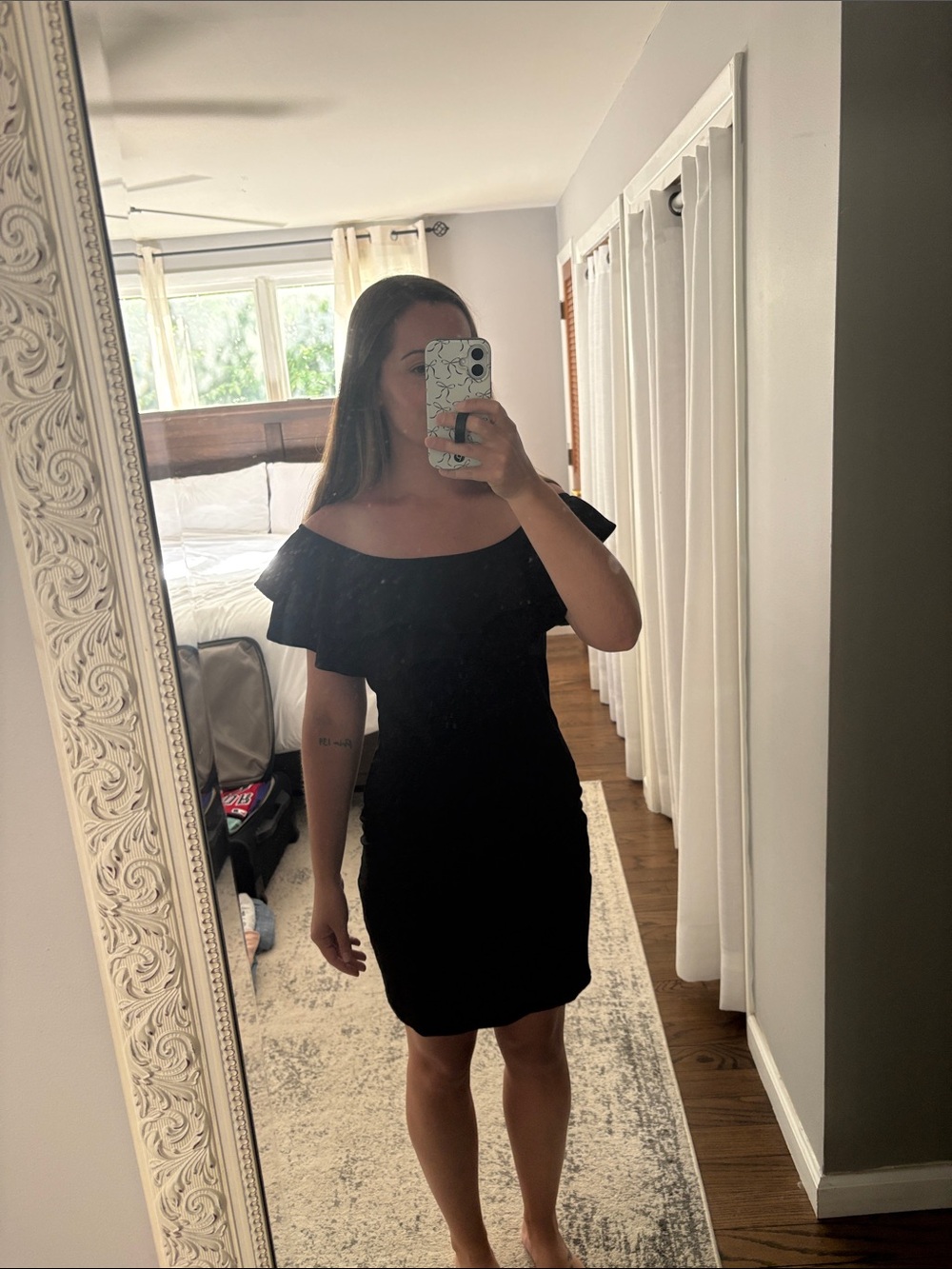 H&M Black Off-Shoulder Ruffle Bodycon Dress
